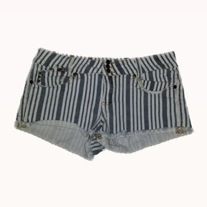 Gray & White Stripe Denim Shorts - Like New